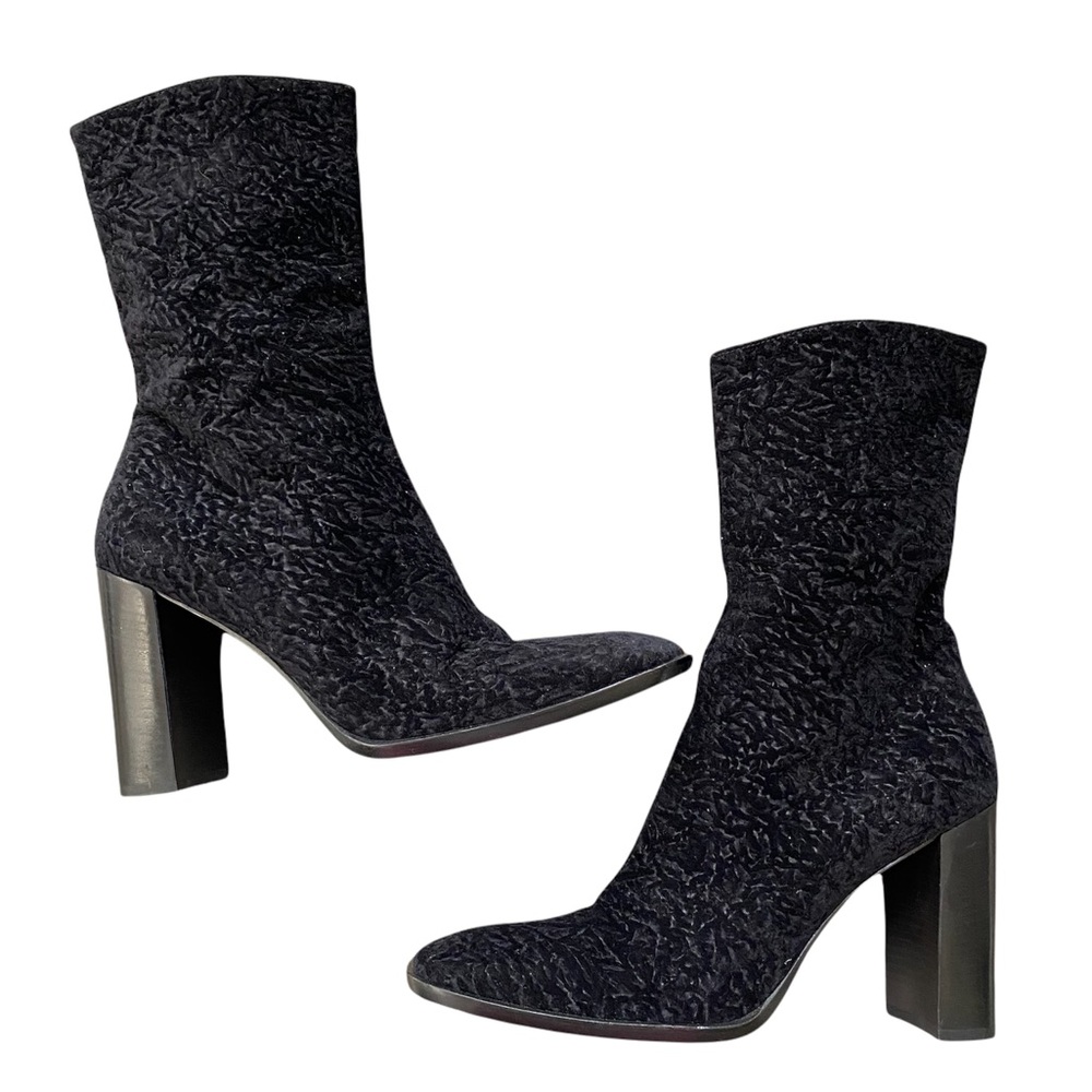 Enrico Antinori | Black Textured Square Toe Heeled Mid Calf  Boots